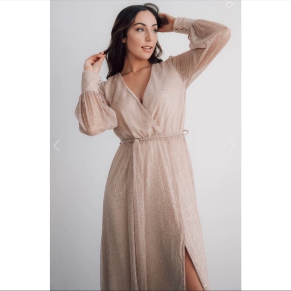 Baltic Born Abigail long sleeve sparkle gown in Champaign size x small - Picture 8 of 9